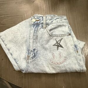 Forever 21 Blue Straight Leg Jeans with Star Design